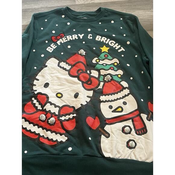 Christmas Hello Kitty Merry & Bright Green Pullover Graphic Sweatshirt Medium - Picture 3 of 13